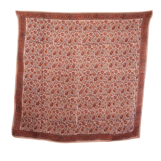 FOULARD FEMME IMPRIMÉ FLEURS INDIENNES LUCETTE PINK - Bonheur du Jour