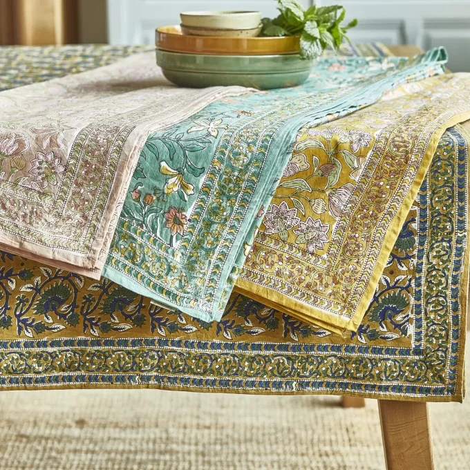 NAPPE IMPRIMÉ FLEURS INDIENNE BOHEMIAN SAFRAN - Bonheur du Jour