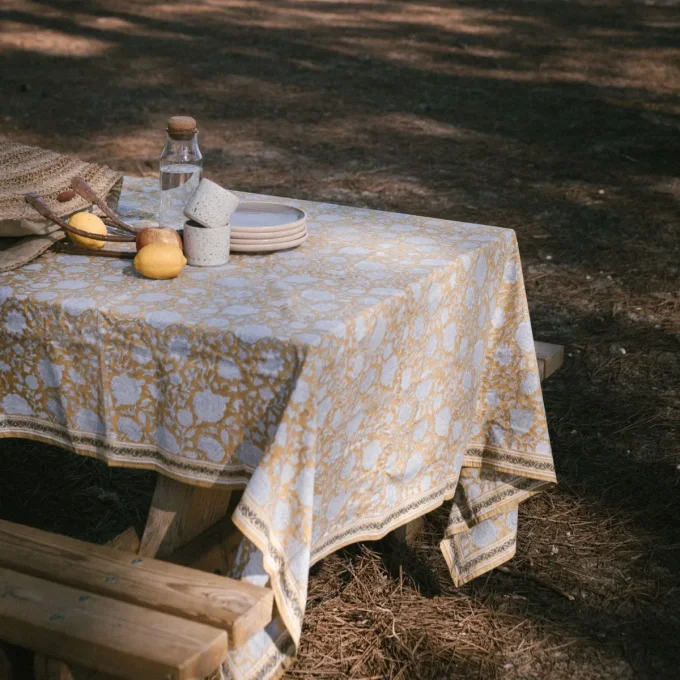 NAPPE IMPRIMÉ FLEURS INDIENNE TUPIA ABSYNTHE - Bonheur du Jour